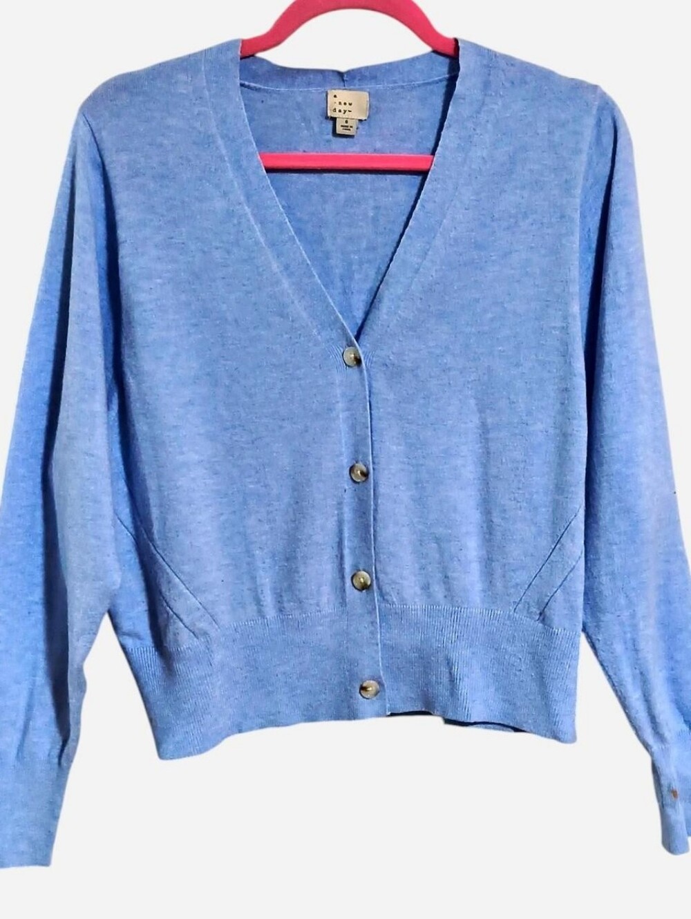 A New Day blue cardigan Size S small stain on the sleeve extremely soft